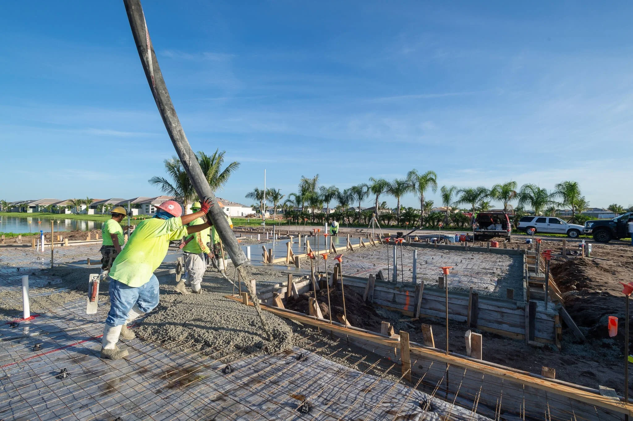 Concrete form and pour at Valencia Bay in Boynton Beach, FL, by GL Homes. A large scale active adult community.