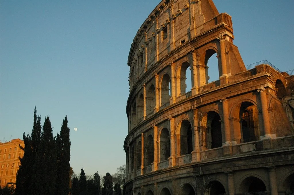 Rome Colosseum with Moon and Cypresses Sunset Money Shot.jpg
