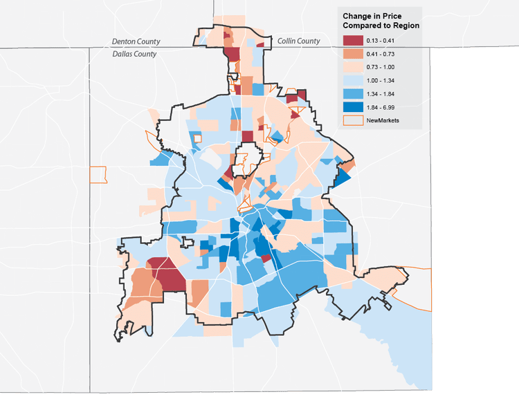 Change in Median Sales Price by Census Tract, Dallas, 2010-2015 (NTREIS)