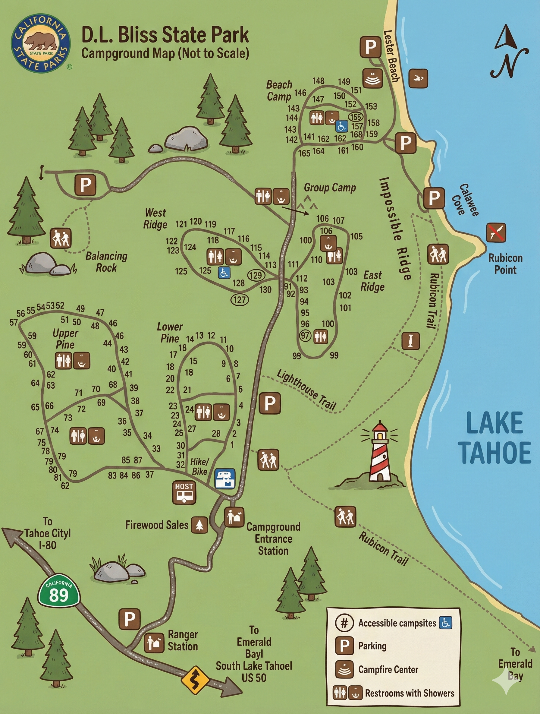 D.L. Bliss Campground Map at Lake Tahoe, California