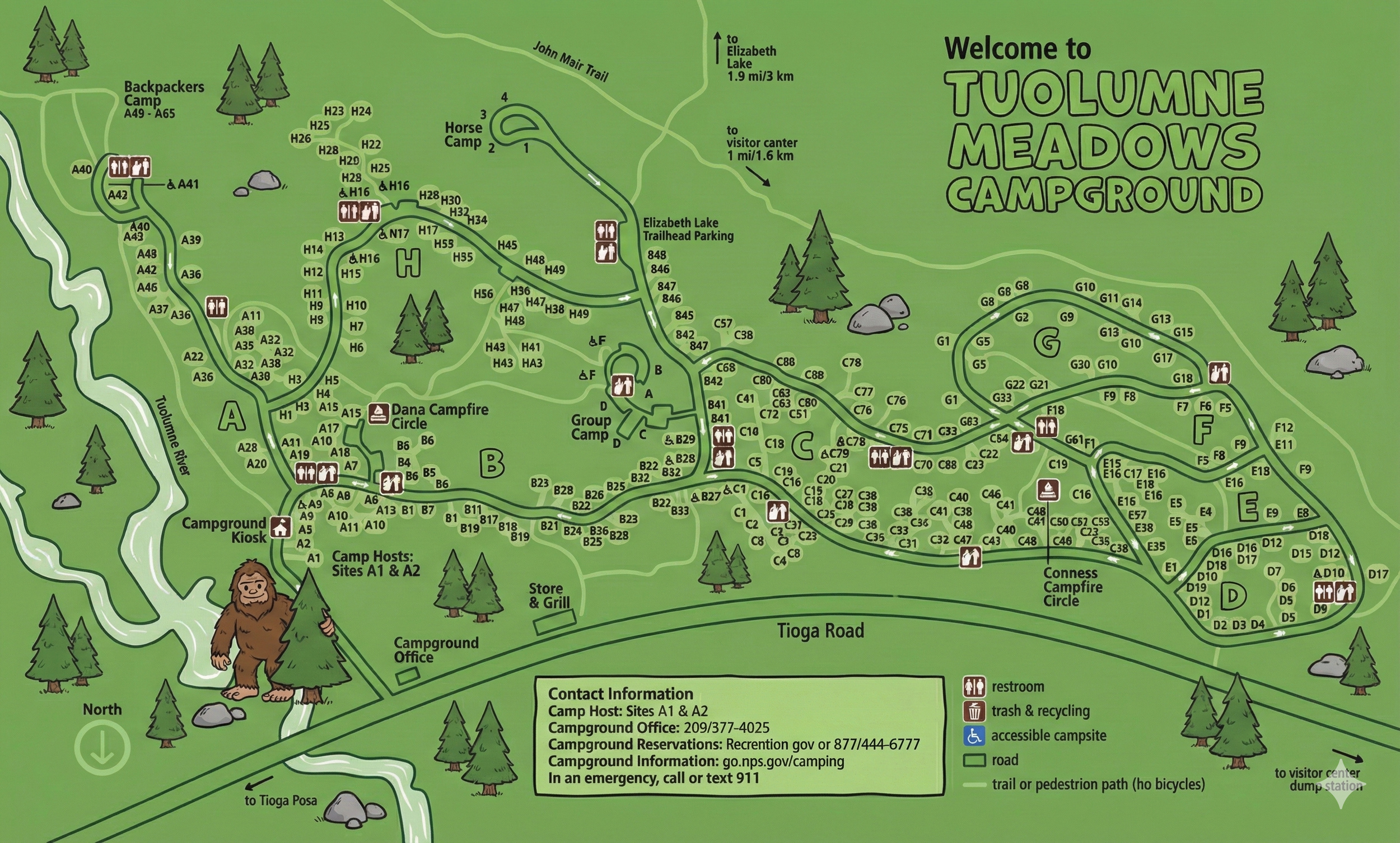 Tuolumne Meadows Campground Map at Yosemite National Park, California