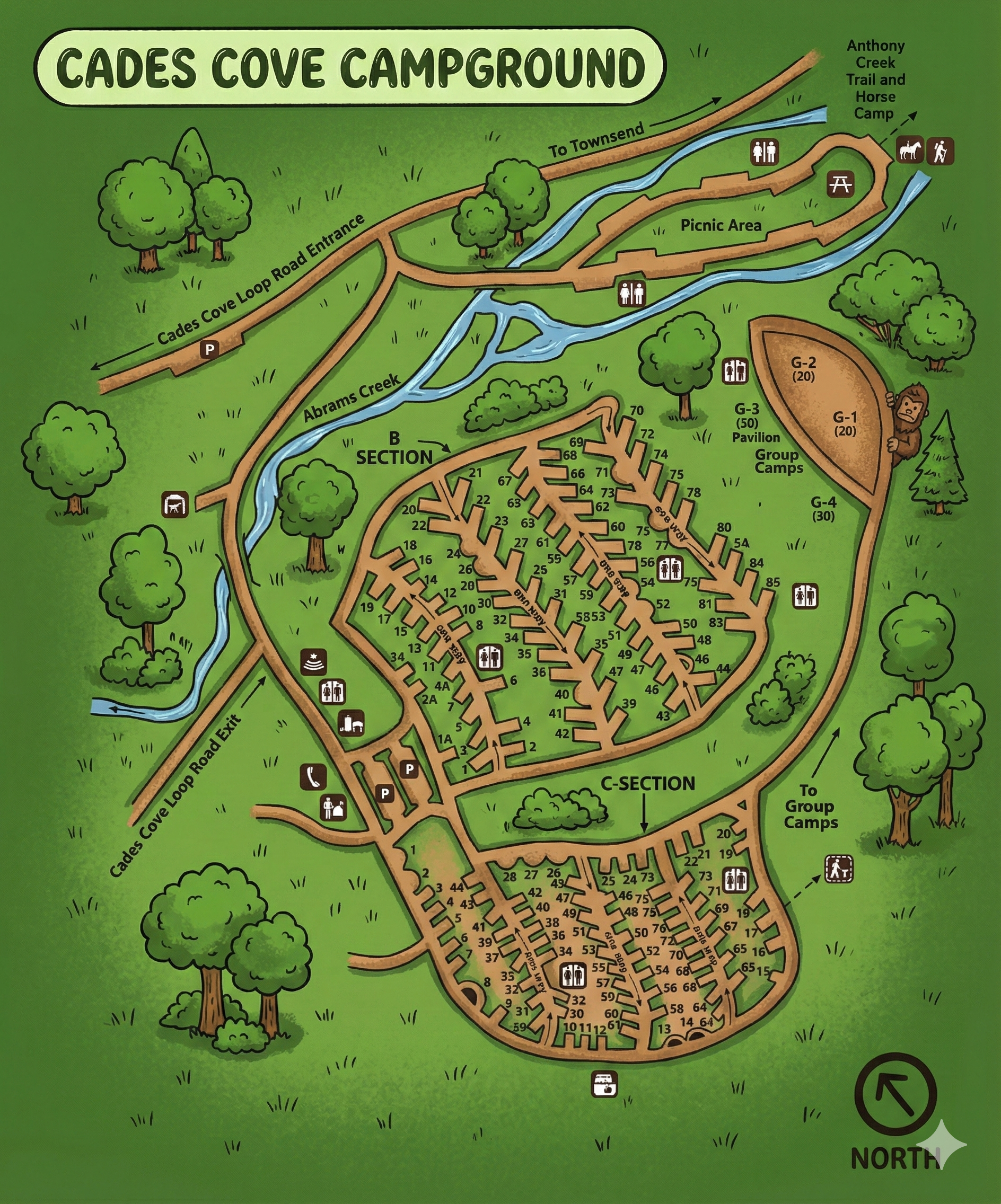 Cades Cove Campground Map at Great Smokey Mountains, tennessee