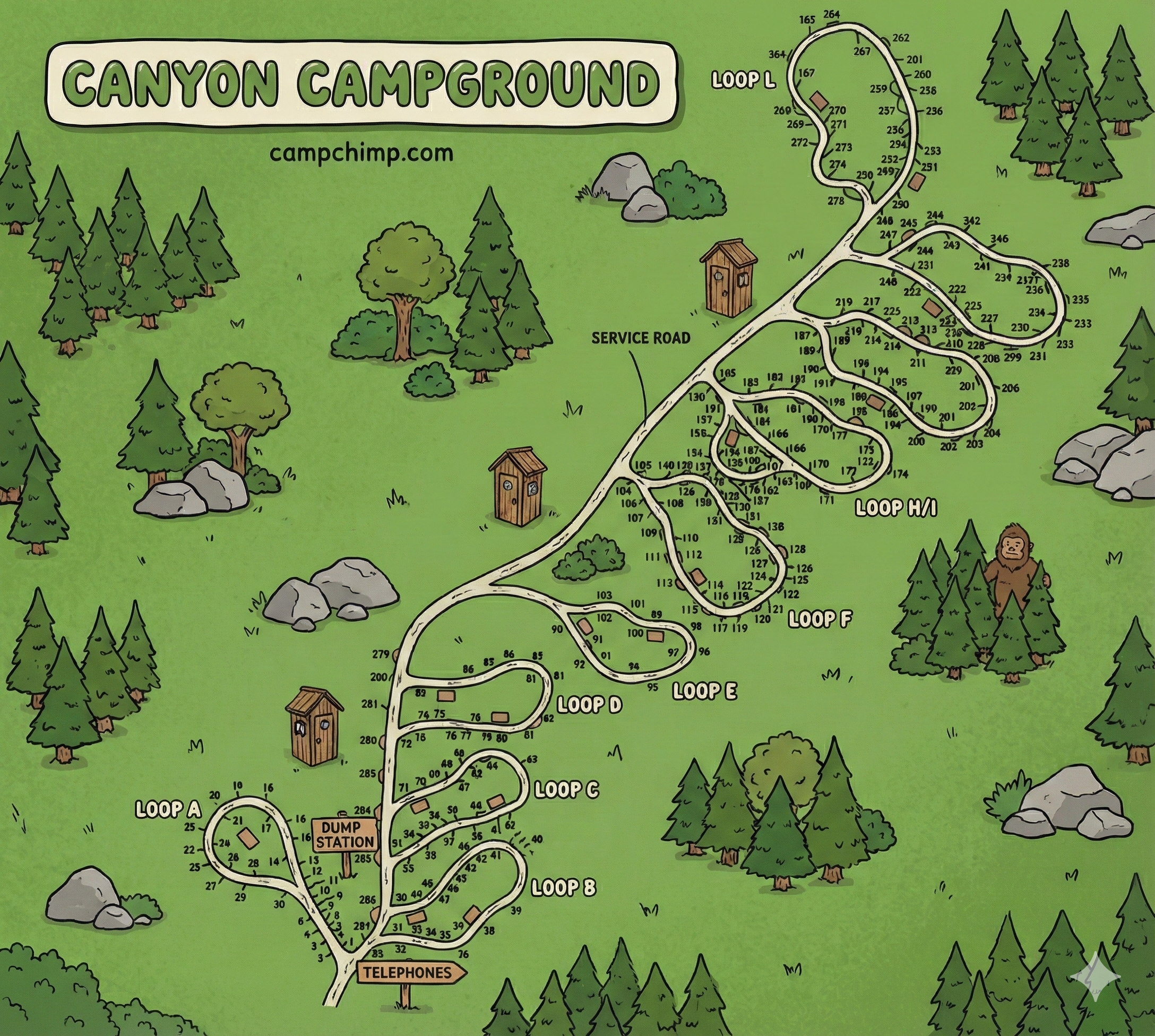 Canyon Campground Map at Yellowstone, Wyoming