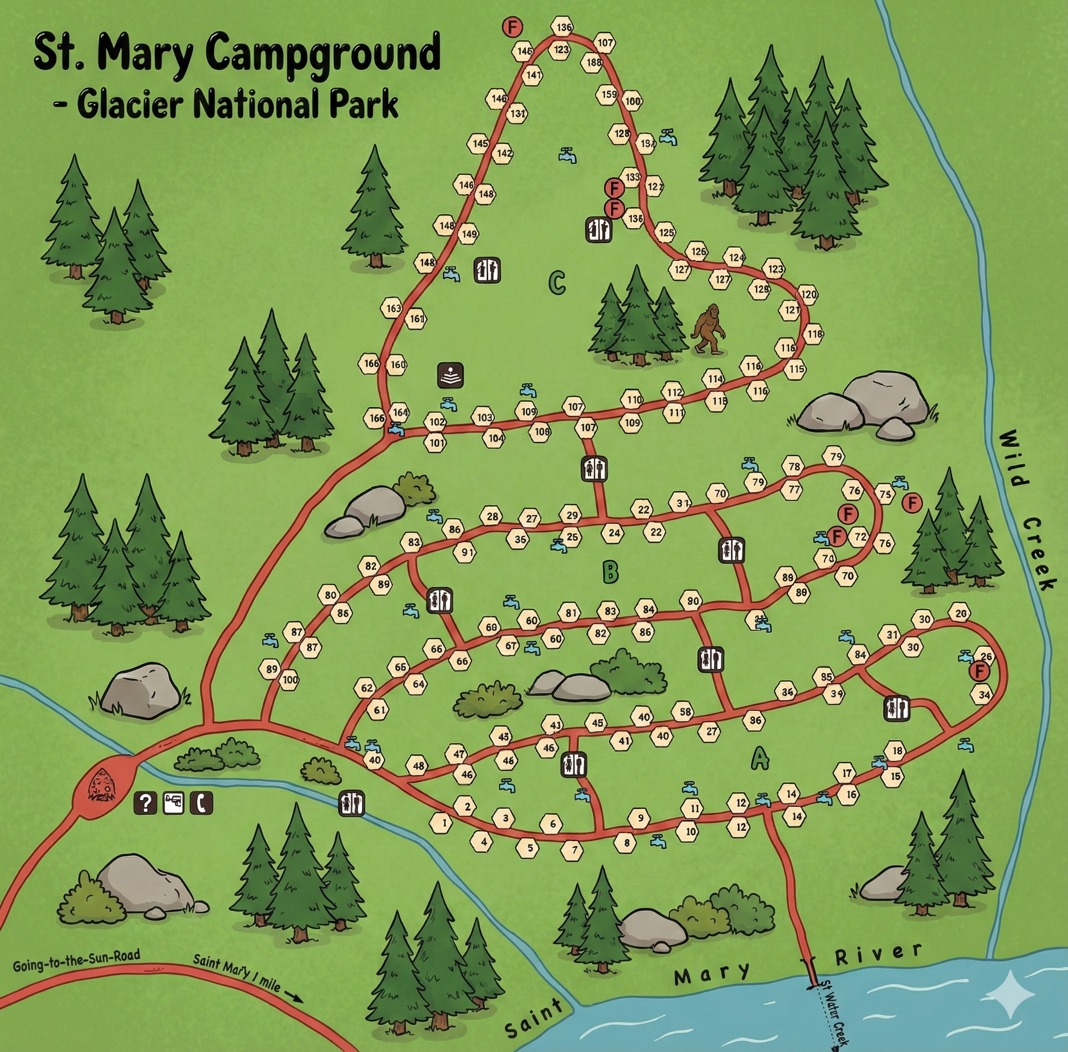 St. Mary Campground Map at Glacier, Montana
