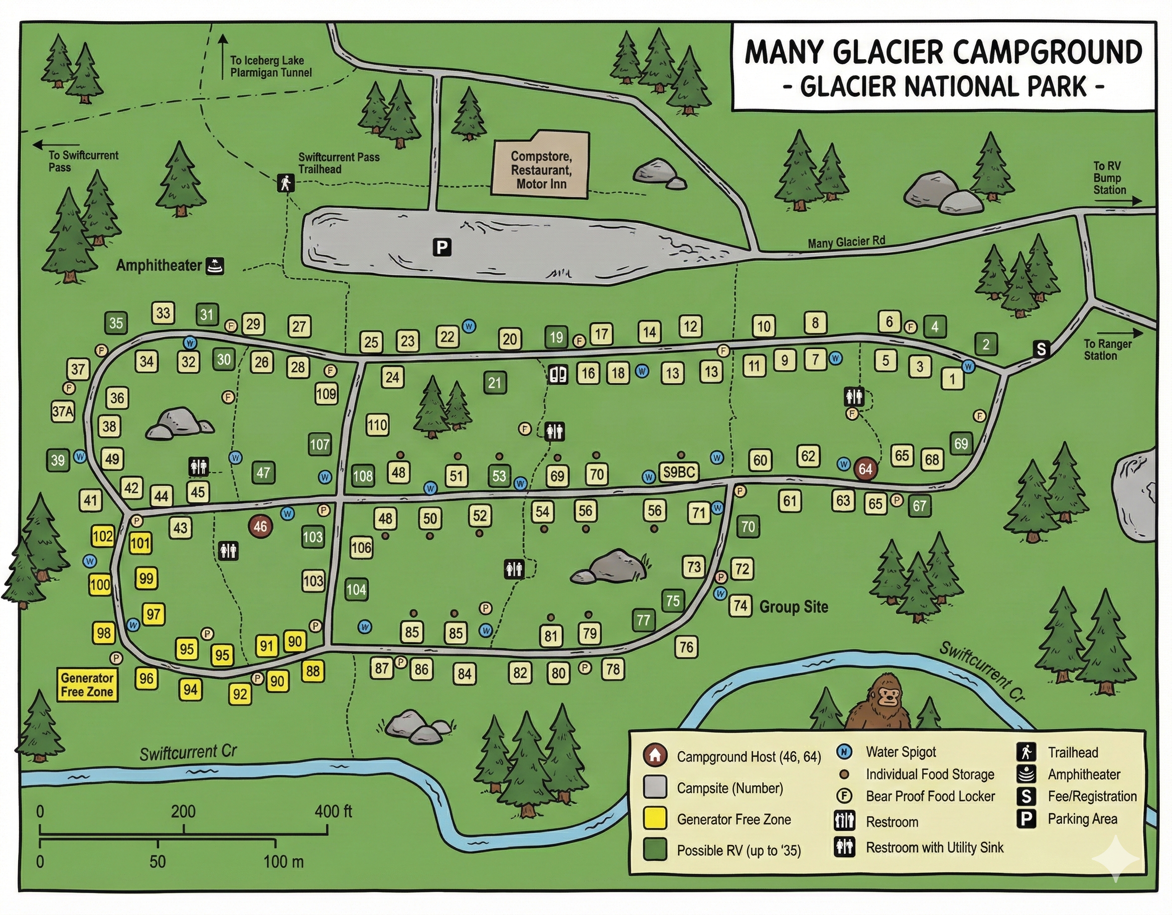 Many Glacier Campground Map at Glacier, Montana