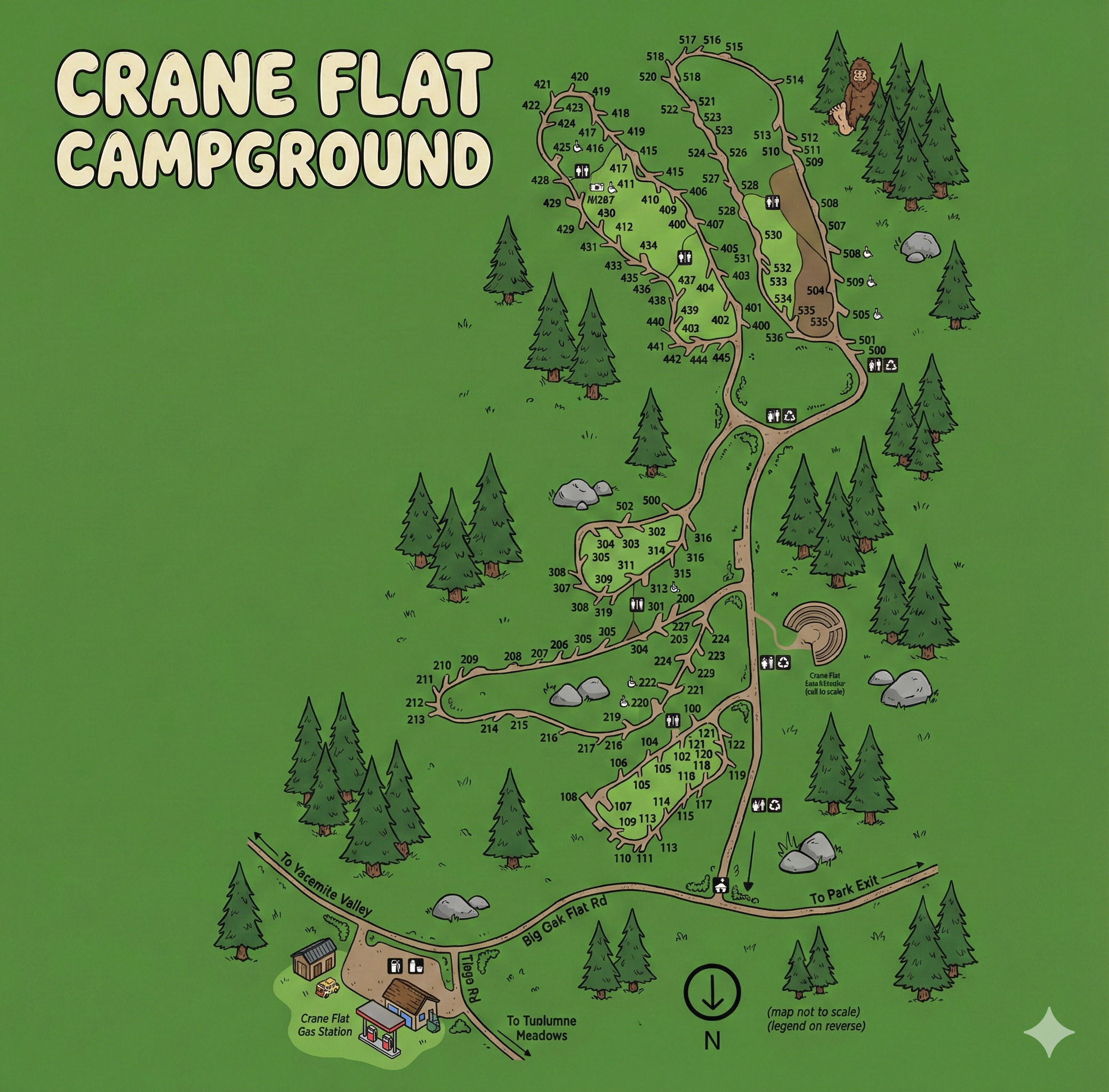 Map of Crane Flat Campground, Yosemite, california 