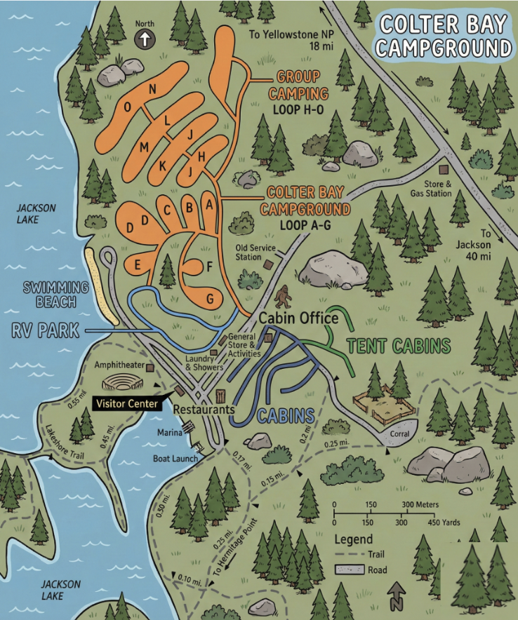 Colter Bay Campground Map, Grand Teton, Wyoming