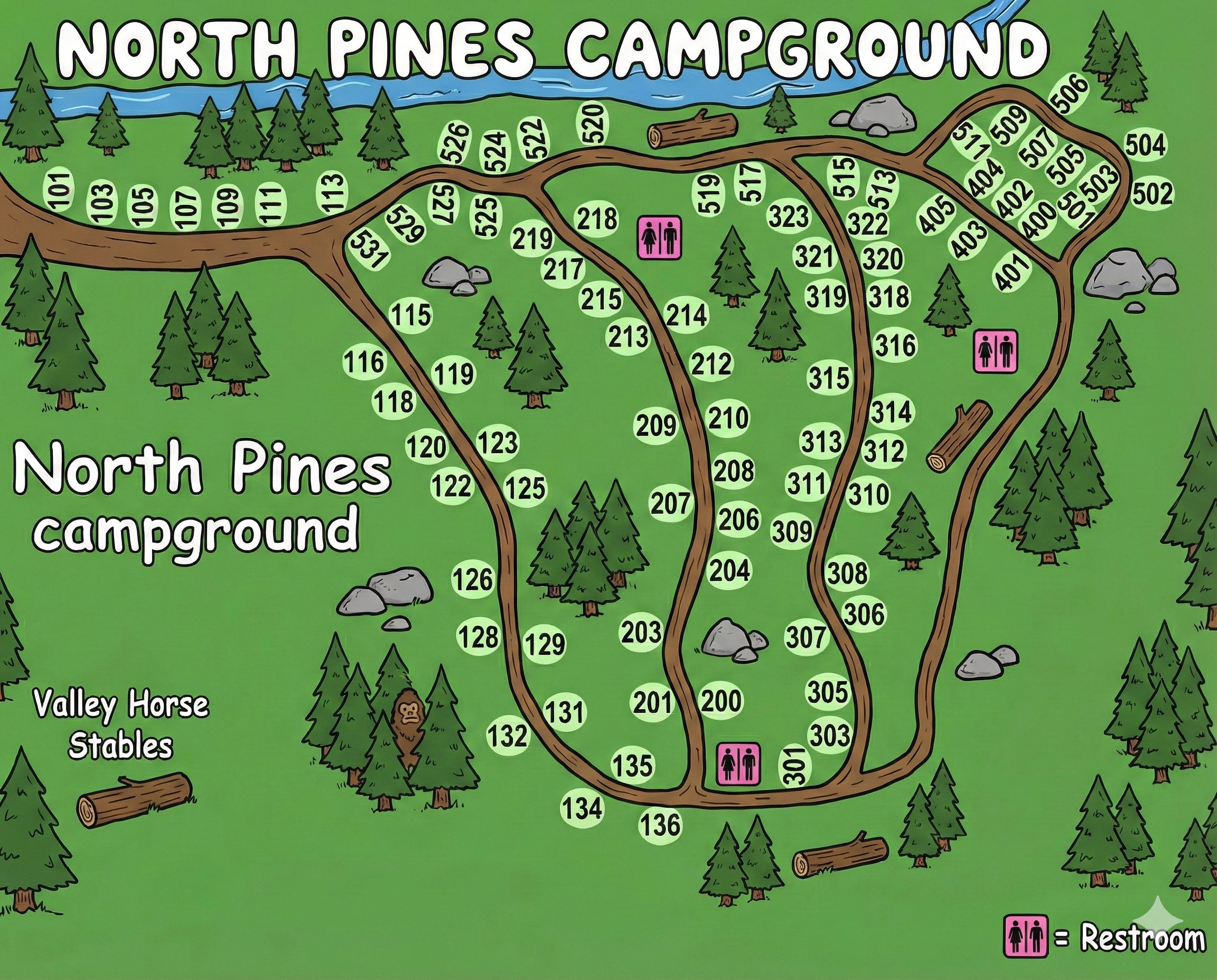 Map of North Pines Campground