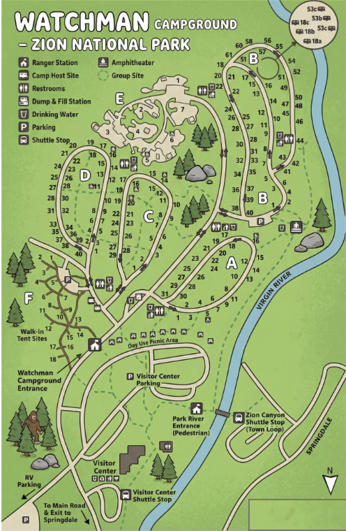 Map of Watchman Campground