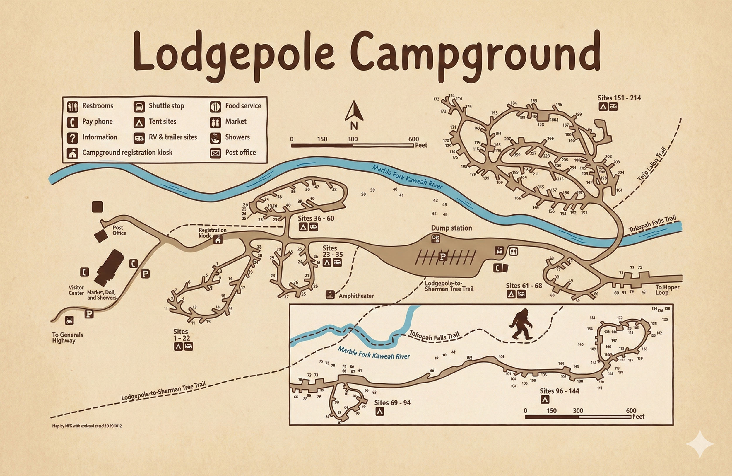 Map of Lodgepole Campground with Bigfoot