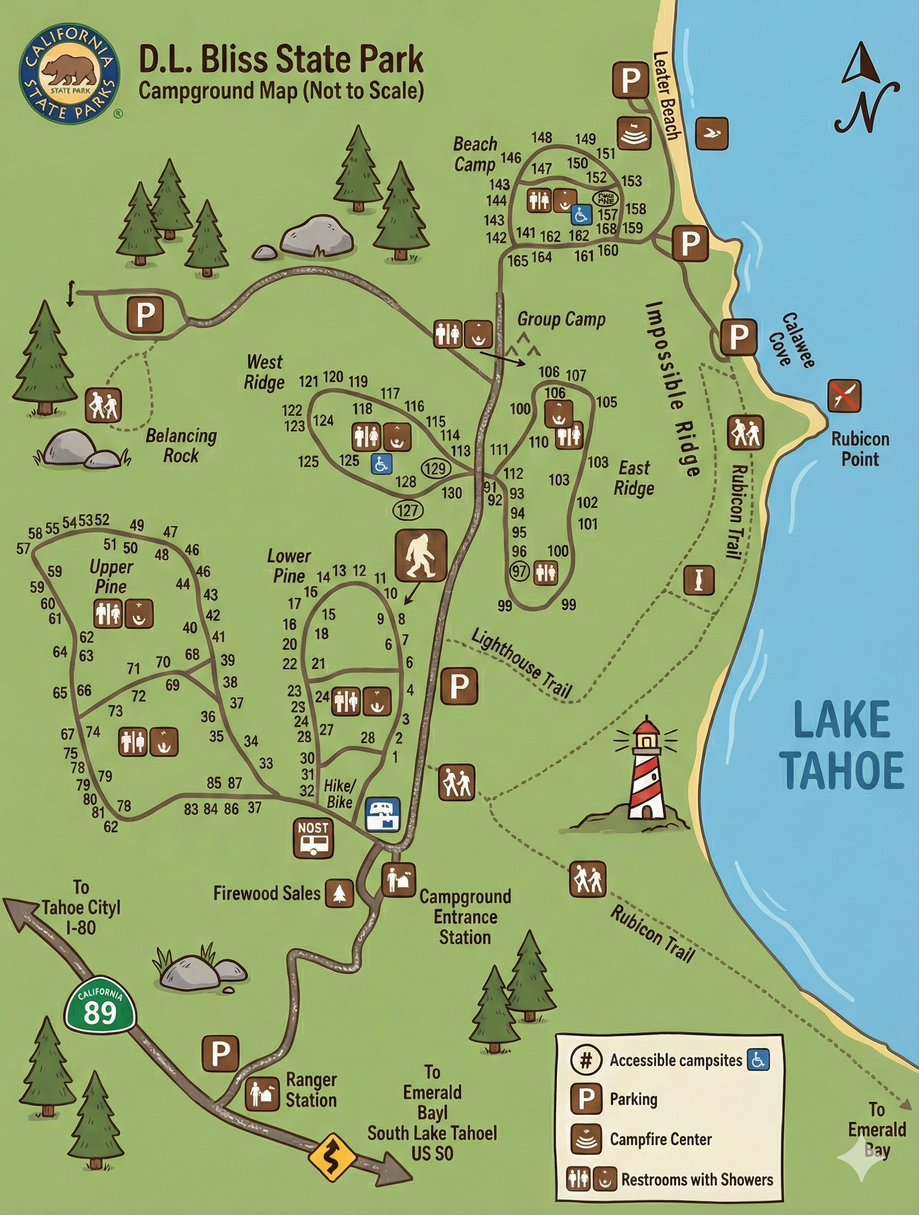 Map of D.L. Bliss Campground with Bigfoot