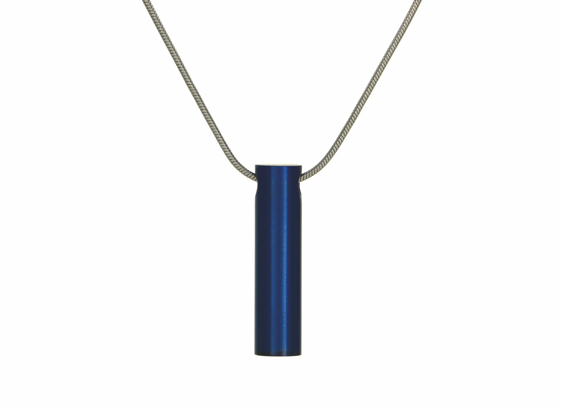 Blue Cylinder Necklace (Stainless Steel) 19in Chain