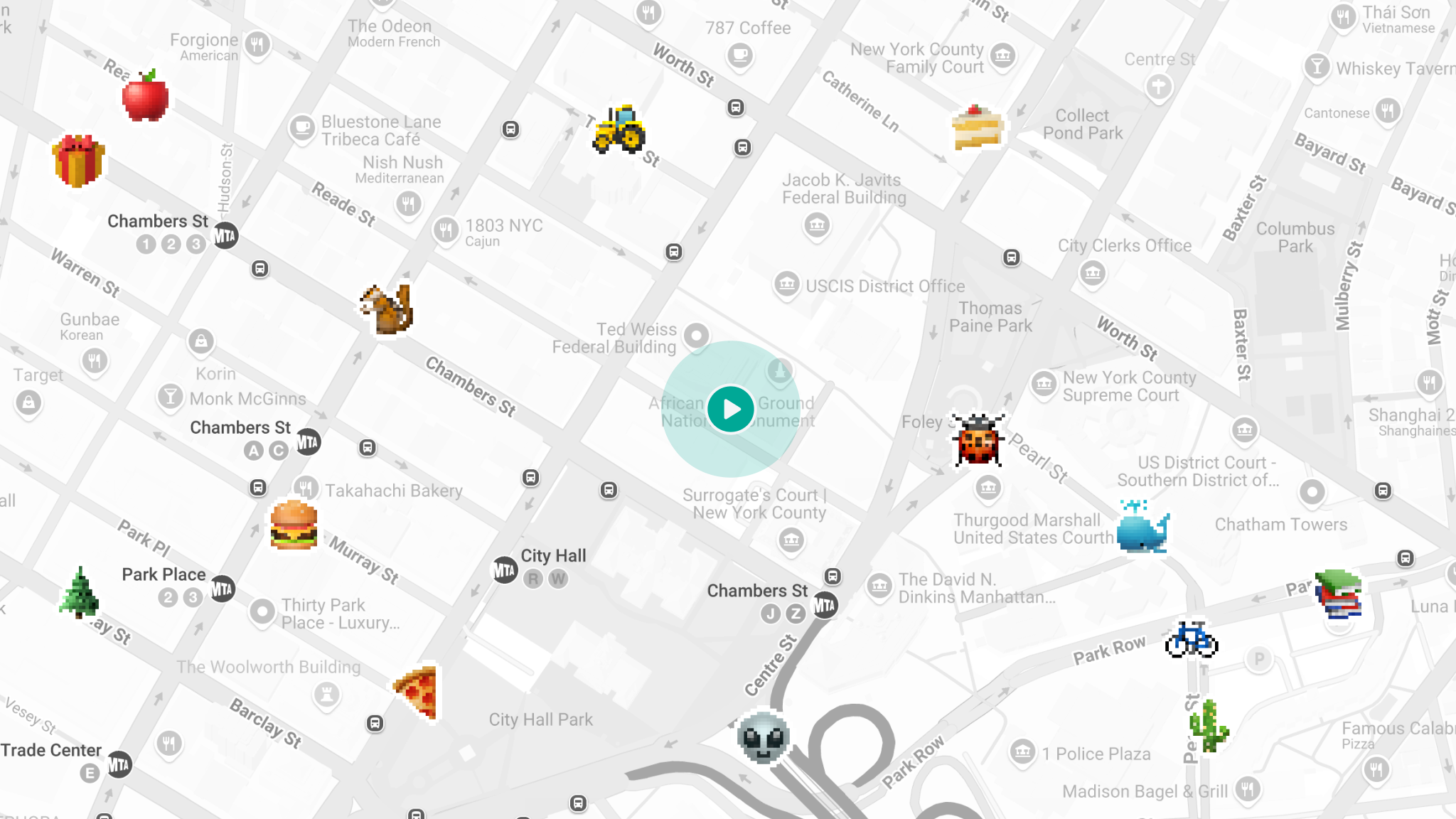 A map with scattered video icons visible