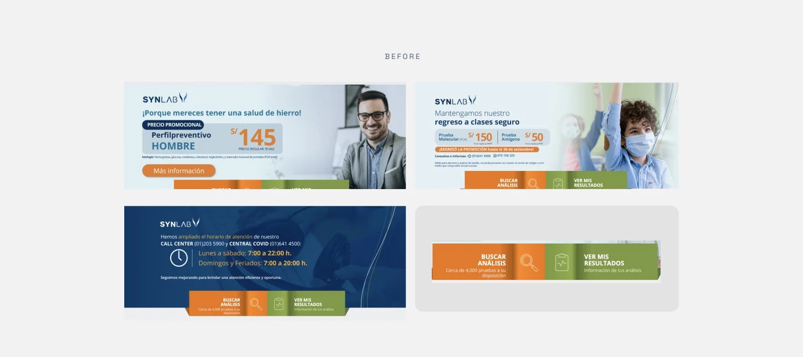 #01: Inconsistencies in form and toneof communication

The site’s informational banners had different structures from one another, causing cognitive dissonance on the user, who had to make more efforts to decode the information from each banner. The 
