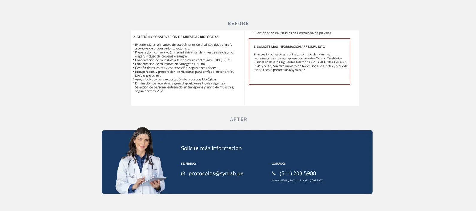 #03: Accesibility and responsiveness
It must be pointed out that one of Synlab’s main proposals is the application of vaccines. This made it even more frustrating when you reached the vaccines part of the site to find a chart in JPG format inserted i