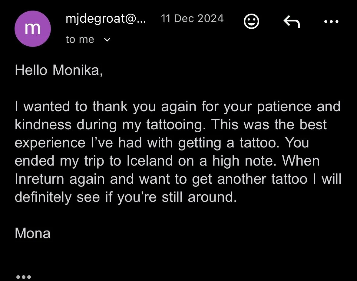 a positive review for tattoo experience with Monika Malewska