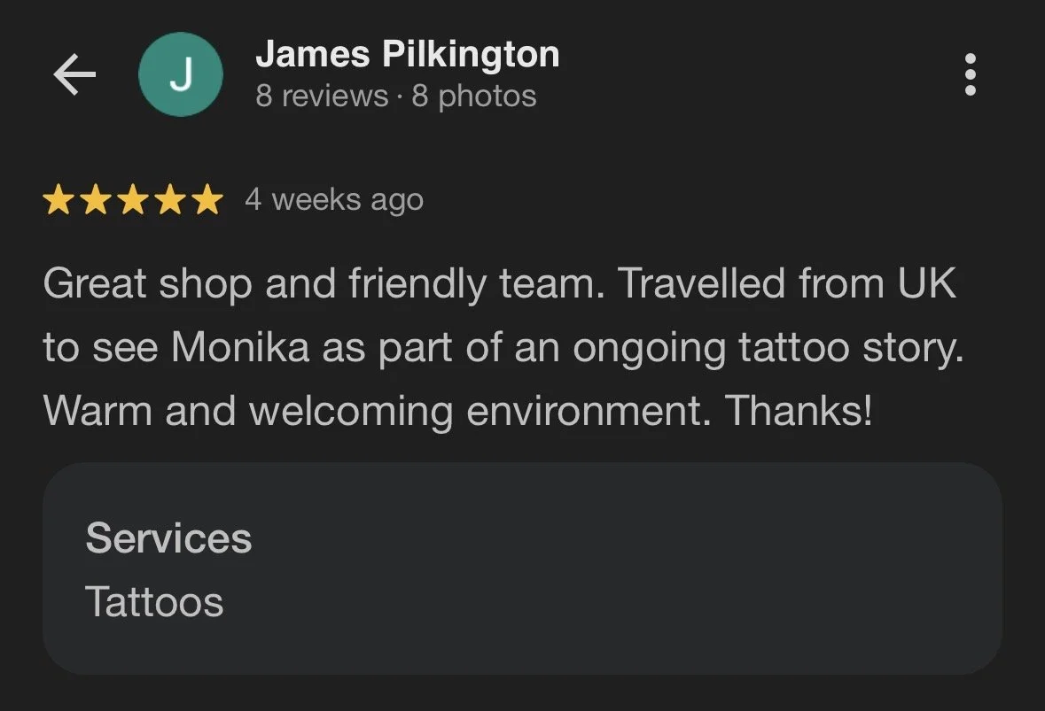 a positive review for tattoo experience with Monika Malewska