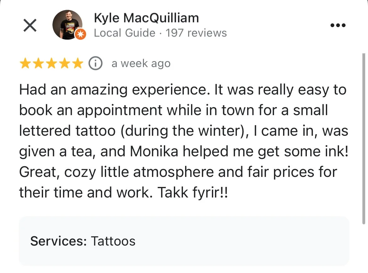 a positive review for tattoo experience with Monika Malewska