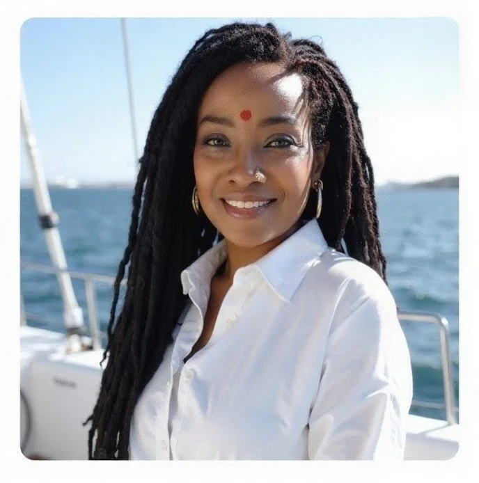 Najaam Lee on a beautiful yacht on a sunny day at sea