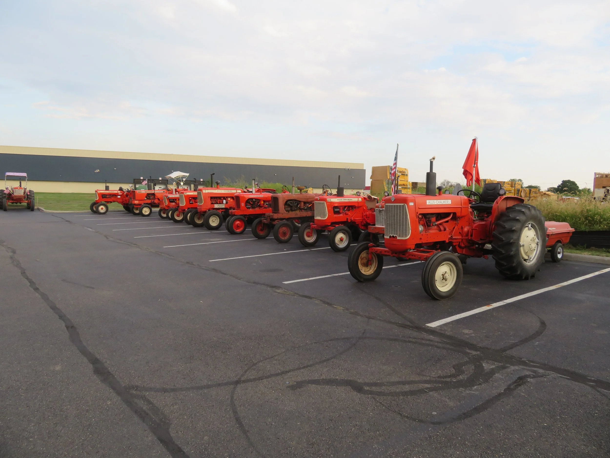 End of the 1st day - tractors lined up in the hotel parking lot ready for a good nights rest.