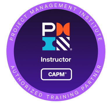 Logo for Project Management Institute with instructor and CAPM certification.