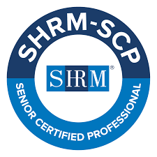 SHRM-SCP badge with the SHRM logo and the text 'Senior Certified Professional'