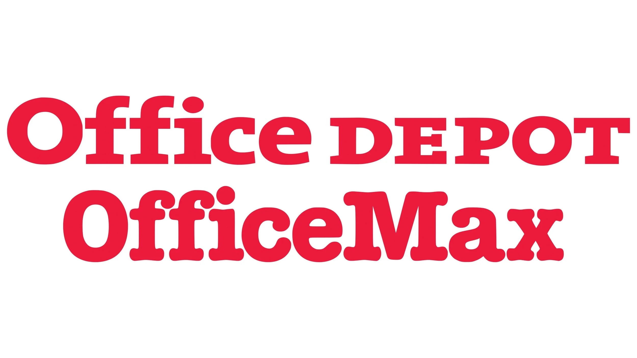 The logo of Office Depot and OfficeMax in red text on a white background.
