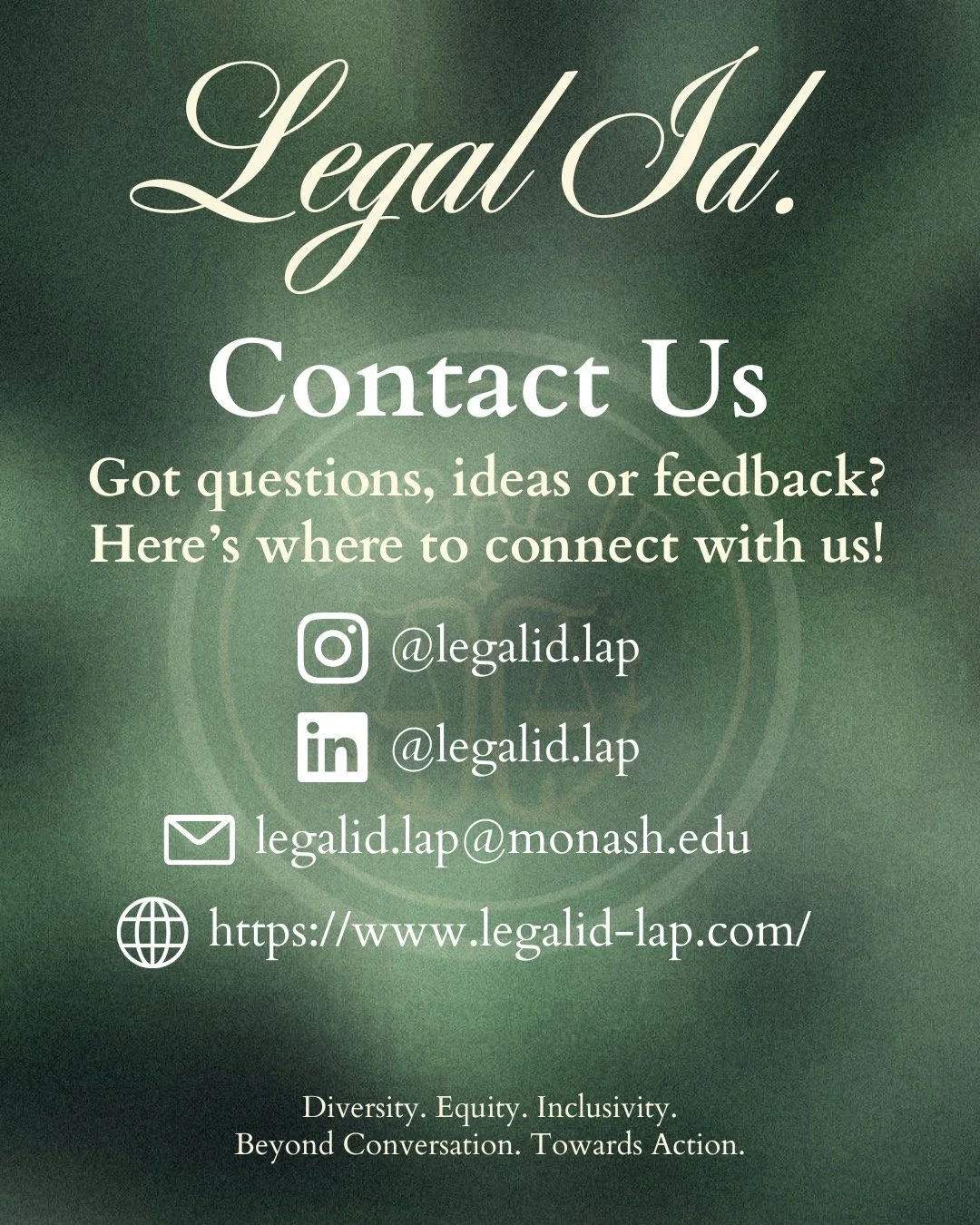 We hope you're as excited as we are for everything Legal ID has planned in 2026! 💛
If you have any questions, ideas, feedback or would like to collaborate with us, please don't hesitate to reach out.
Our Instagram DMs, LinkedIn and email are always 