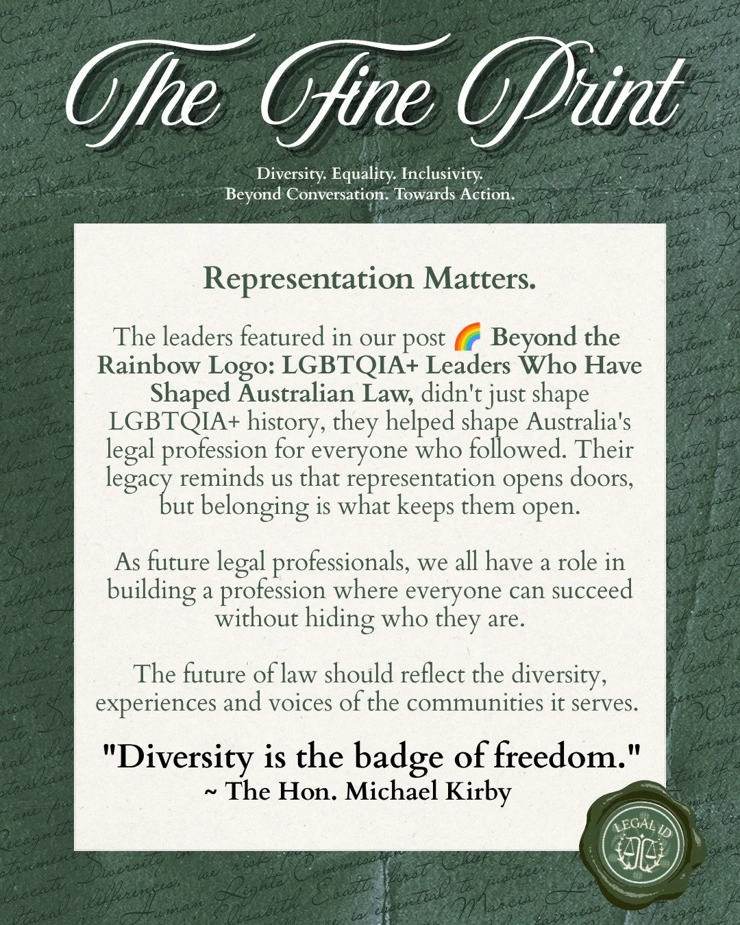 🔍THE FINE PRINT | #1 🔍
*🌈 Beyond the Rainbow Logo: LGBTQIA+ Leaders Who Have Shaped Australian Law*

Representation matters.

The leaders featured in 🌈 Beyond the Rainbow Logo: LGBTQIA+ Leaders Who Have Shaped Australian Law didn't just shape LGB