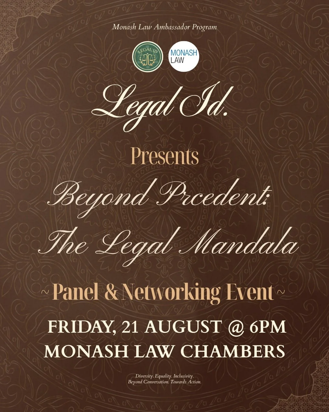 ✨ IT'S HERE! ✨

Introducing Beyond Precedent: The Legal Mandala, Legal ID's flagship networking and panel event!

Join us for an evening of meaningful conversations, authentic connections and diverse perspectives as we bring together students and leg