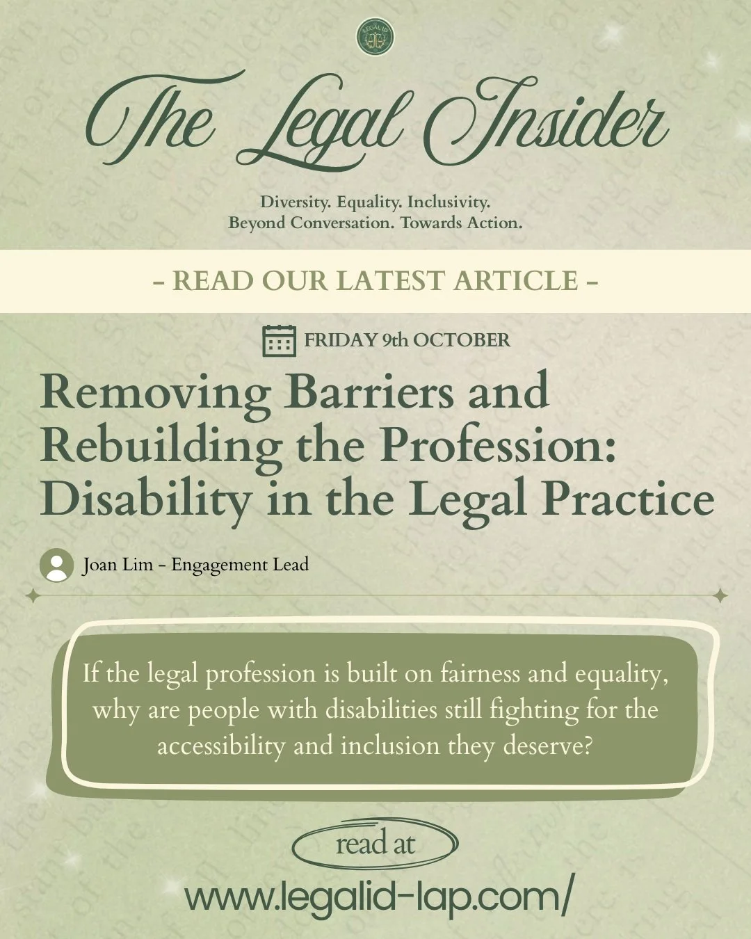 🚨 *THE LEGAL INSIDER | ARTICLE 5 &amp; ITS KEY TAKEAWAYS* 🚨

*Removing Barriers and Rebuilding the Profession: Disability in the Legal Practice* ⚖️♿

If the legal profession is built on fairness and equality, why are people with disabilities still 