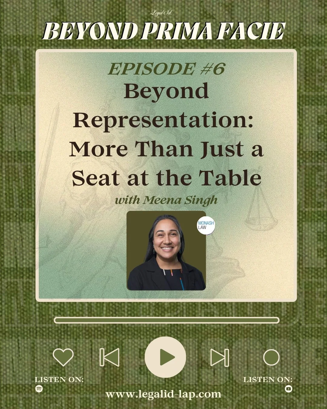 🚨🎙️ BEYOND PRIMA FACIE | EPISODE SIX 🎙️🚨

⚖️ *Beyond Representation: More Than Just a Seat at the Table*⚖️

Is having a seat at the table enough, or does true inclusion mean having the voice, influence and power to create meaningful change?

In t