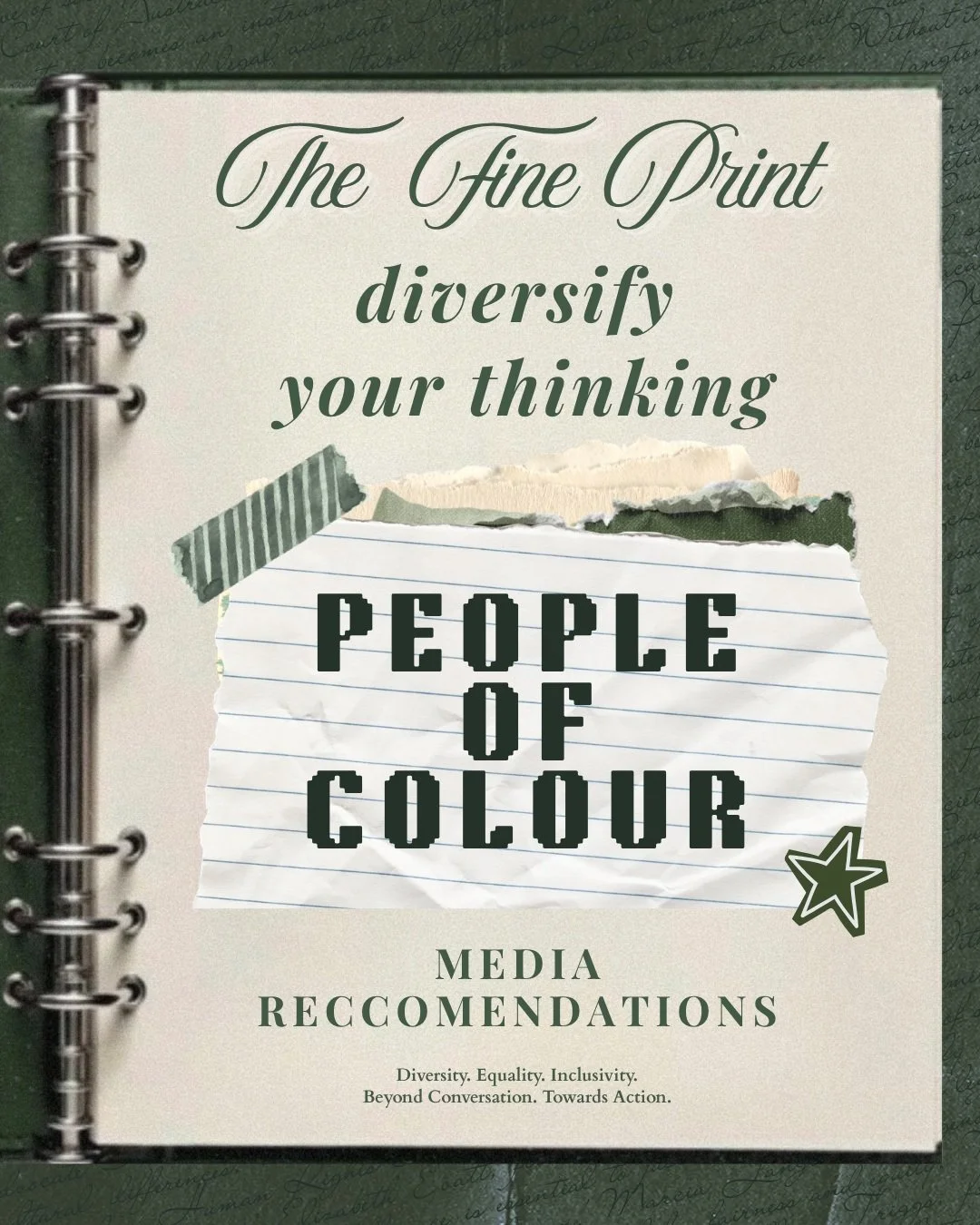 🔍 THE FINE PRINT | #8 🔍
*Diversify Your Thinking: People of Colour Edition*

We all have a responsibility to broaden the stories we listen to, the perspectives we seek out and the voices we make space for.

Check out our recommended books, films, p