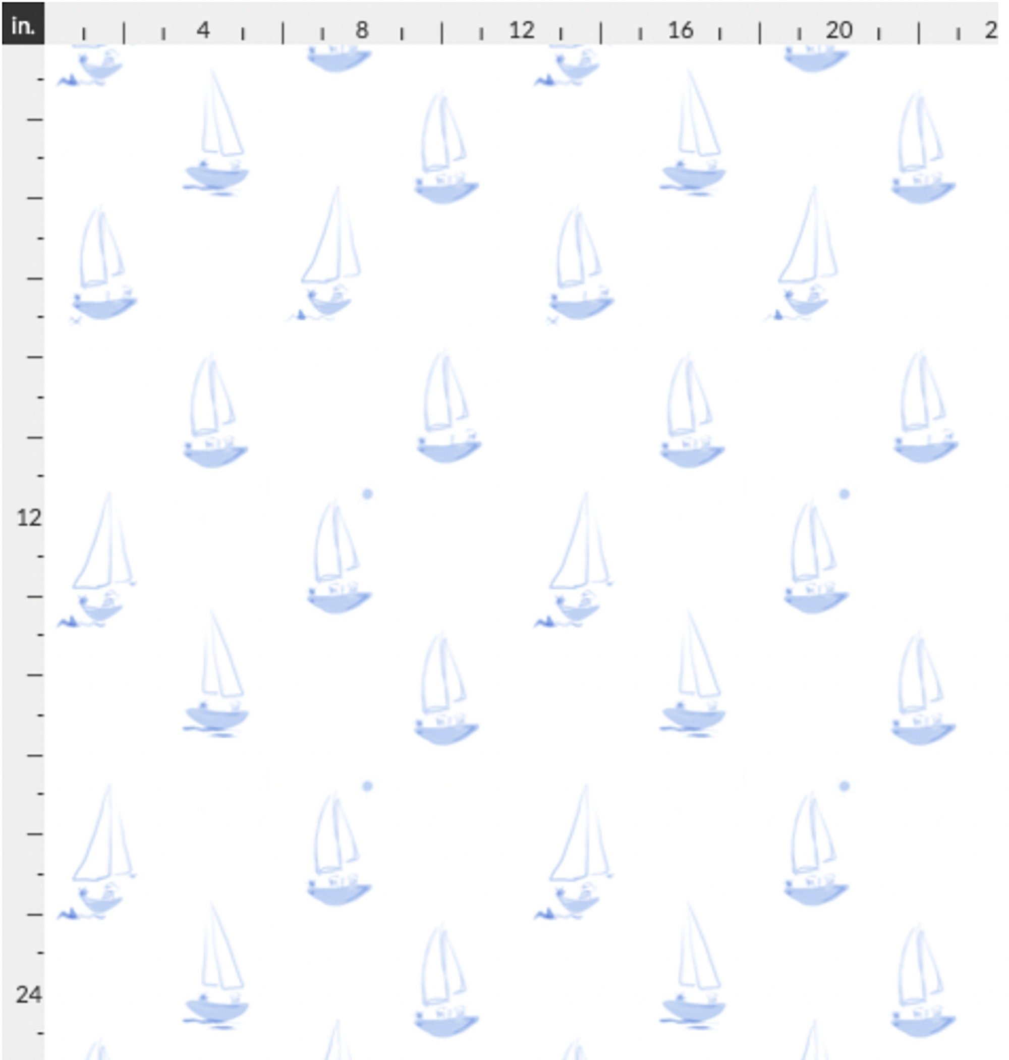 Measurements of blue and white sailboat peel and stick wallpaper.