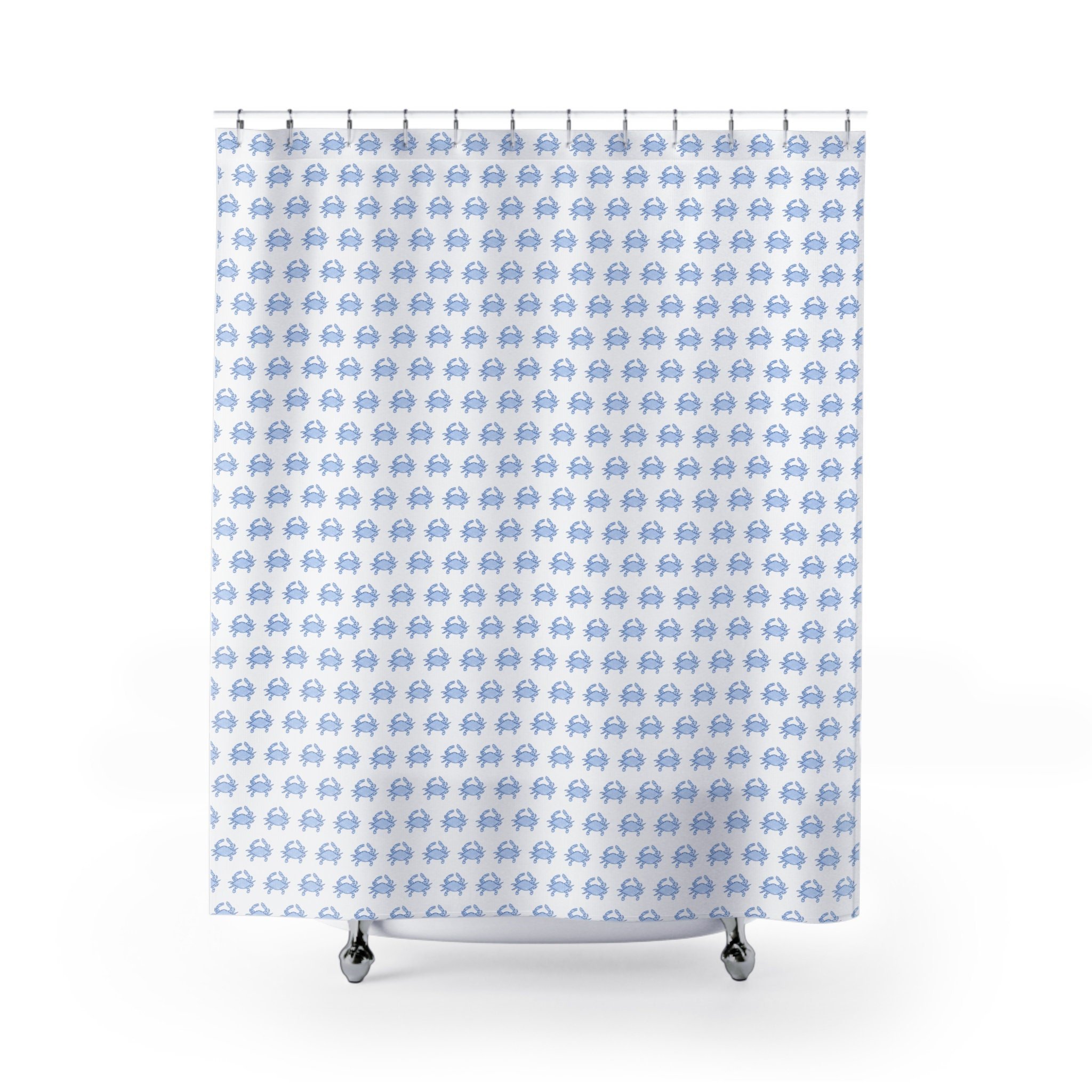Blue and White Crab Shower Curtain
