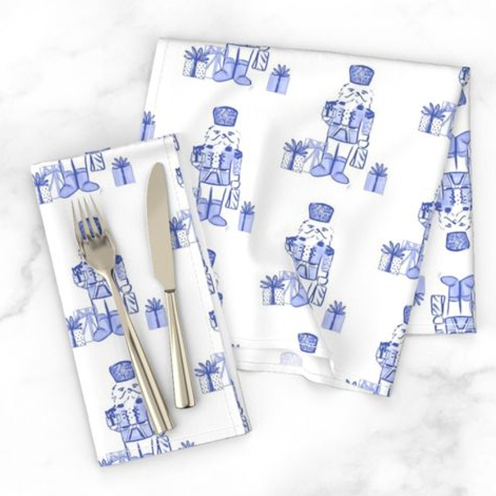 Blue and White Nutcracker Cloth Napkins