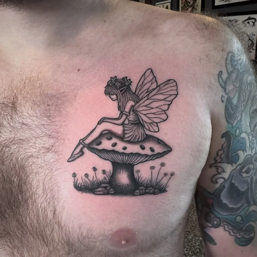 Mushroom fairy tattoo made to resemble a clients daughter.
.
.
.
.
.
.
.
.
.
.
.
#mainetattoo #mushroomfairy #southportlandmaine #portlandmaine #mainetattooers #mainetattooartist #madeinmaine #mushroomtattoos #mainetheway #fairytattoo #daughtertattoo
