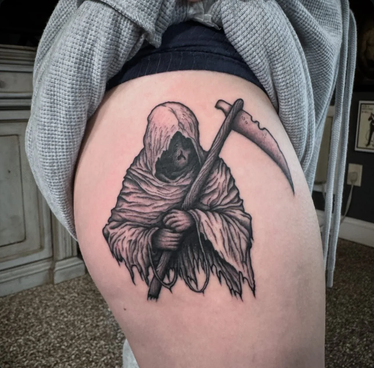 Reaper ghoul from my pre draws designs. 
Getting ready to finish a few more flash sets and should be dropping them by the end of the month.
.
.
.
.
.
.
.
.
.
.
.
.
.
#southportlandmaine #westbrookmaine #maine #portlandmaine #mainetattoo #mainetattooa