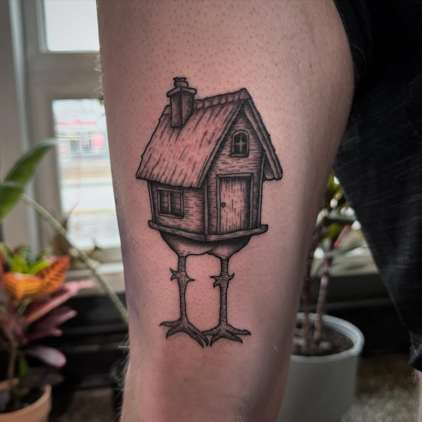 Baba Yaga chicken hut..
.
Booking out the rest of July now. I have a handful of days left. If we have an ongoing project or want to get flash or a custom design feel free to reach out! 
.
.
.
.
.
.
.
.
.
.
.
#chickenhouse #babayaga #mainetattoo #baba