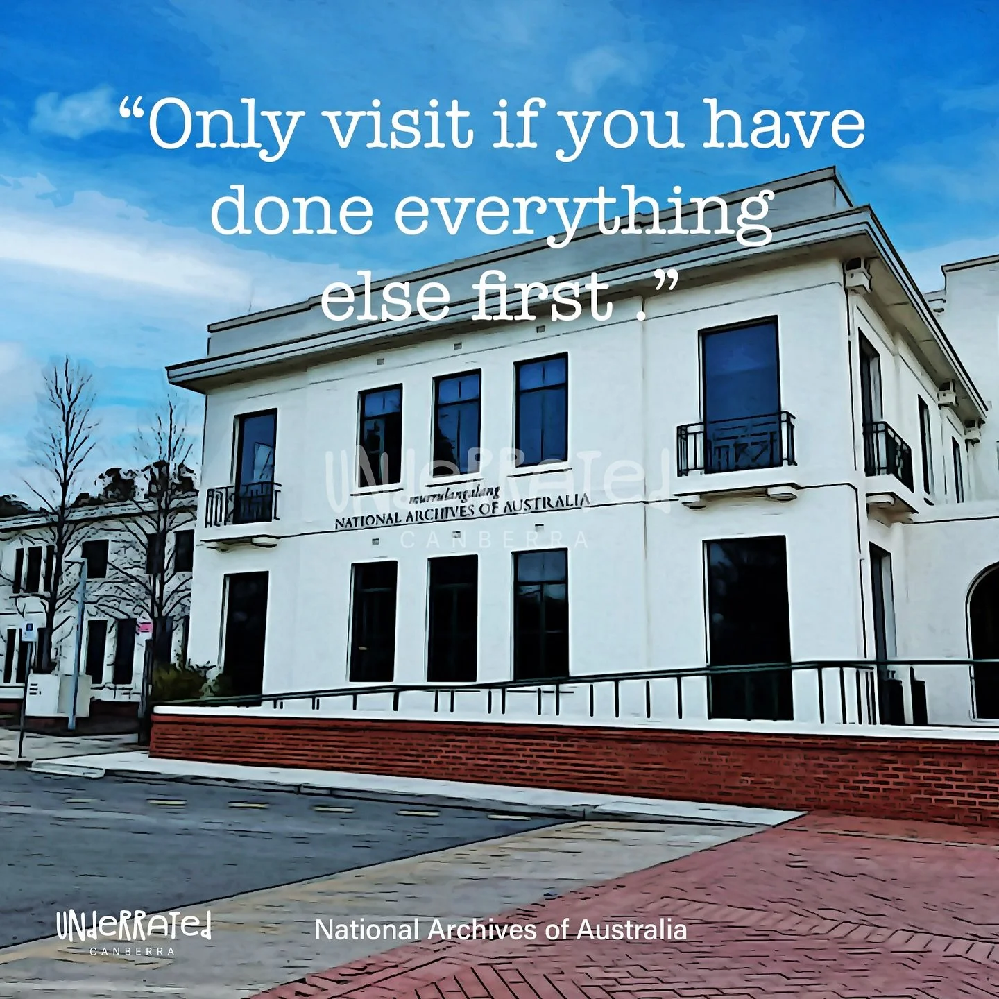 National Archives: &ldquo;Only visit if you&rsquo;ve done everything else first.&rdquo;

#underratedcanberra #visitcanberra #outincanberra #hercanberra #thiscanberralife #canberra #HiddenGemsCBR #ExploreCBR #CanberraUncovered #DiscoverCBR #quotes #qu