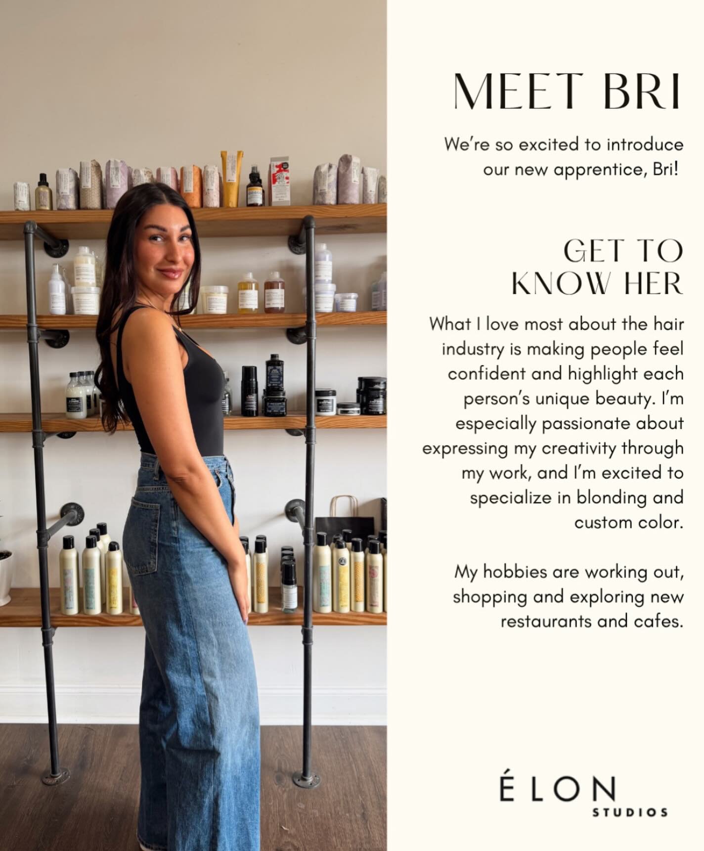 ✨✨Meet Bri! ✨✨She&rsquo;s joining us as our salon apprentice and will be with me every Friday. Please help us welcome her to the &Eacute;lon Studios family! ✨ @briannabakkarbeauty