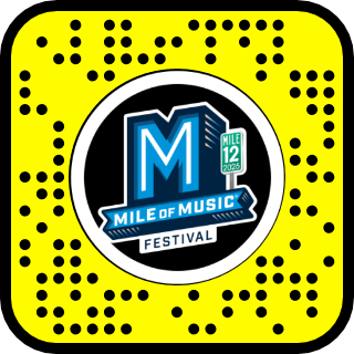 Snapchat code featuring the Mile of Music Festival logo for 2025 with a yellow background filled with black dots.