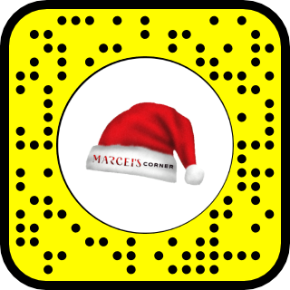 Santa hat with the text 'MARCE'S CORNER' on it.