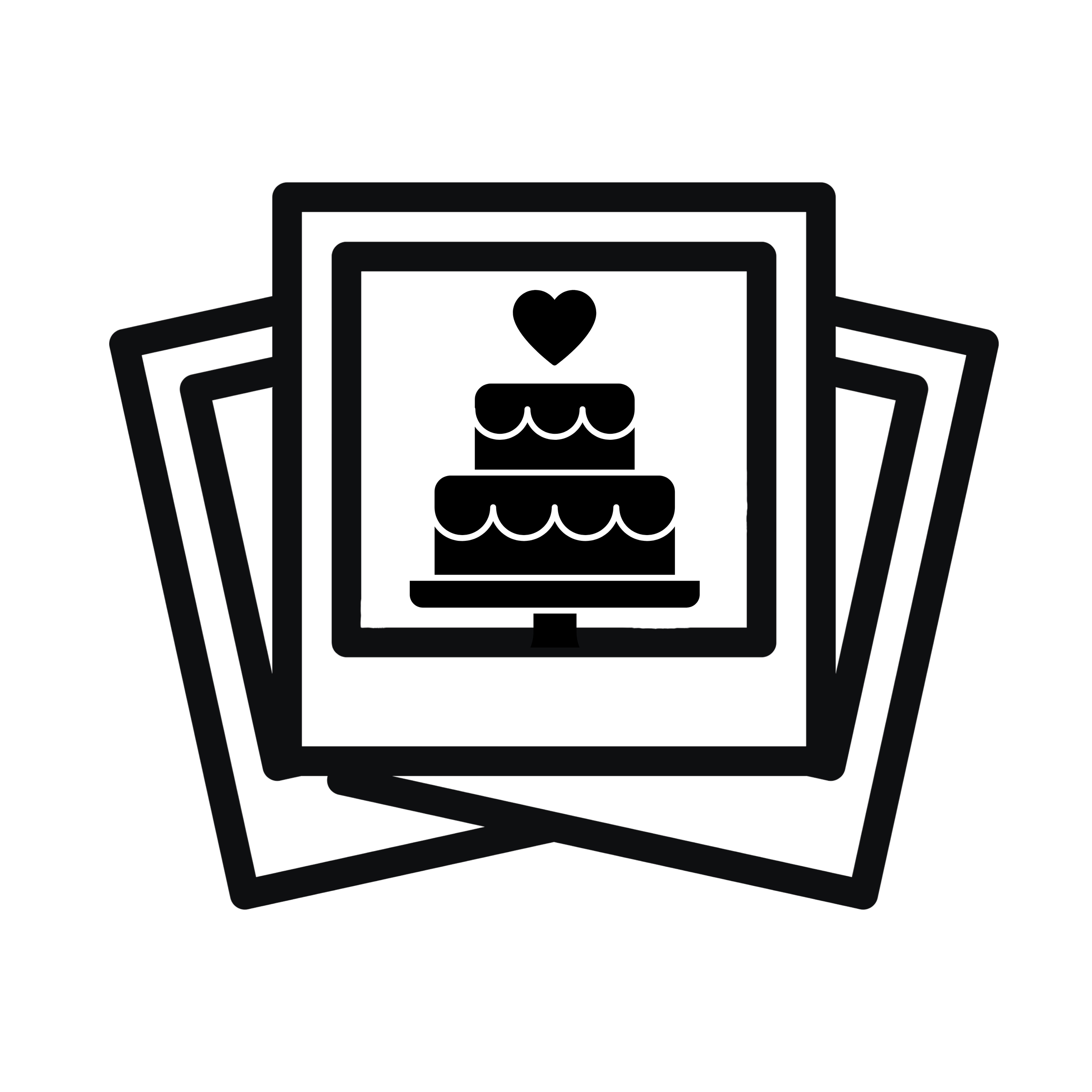 Black and white illustration of a computer monitor with several sheets of paper behind it.
