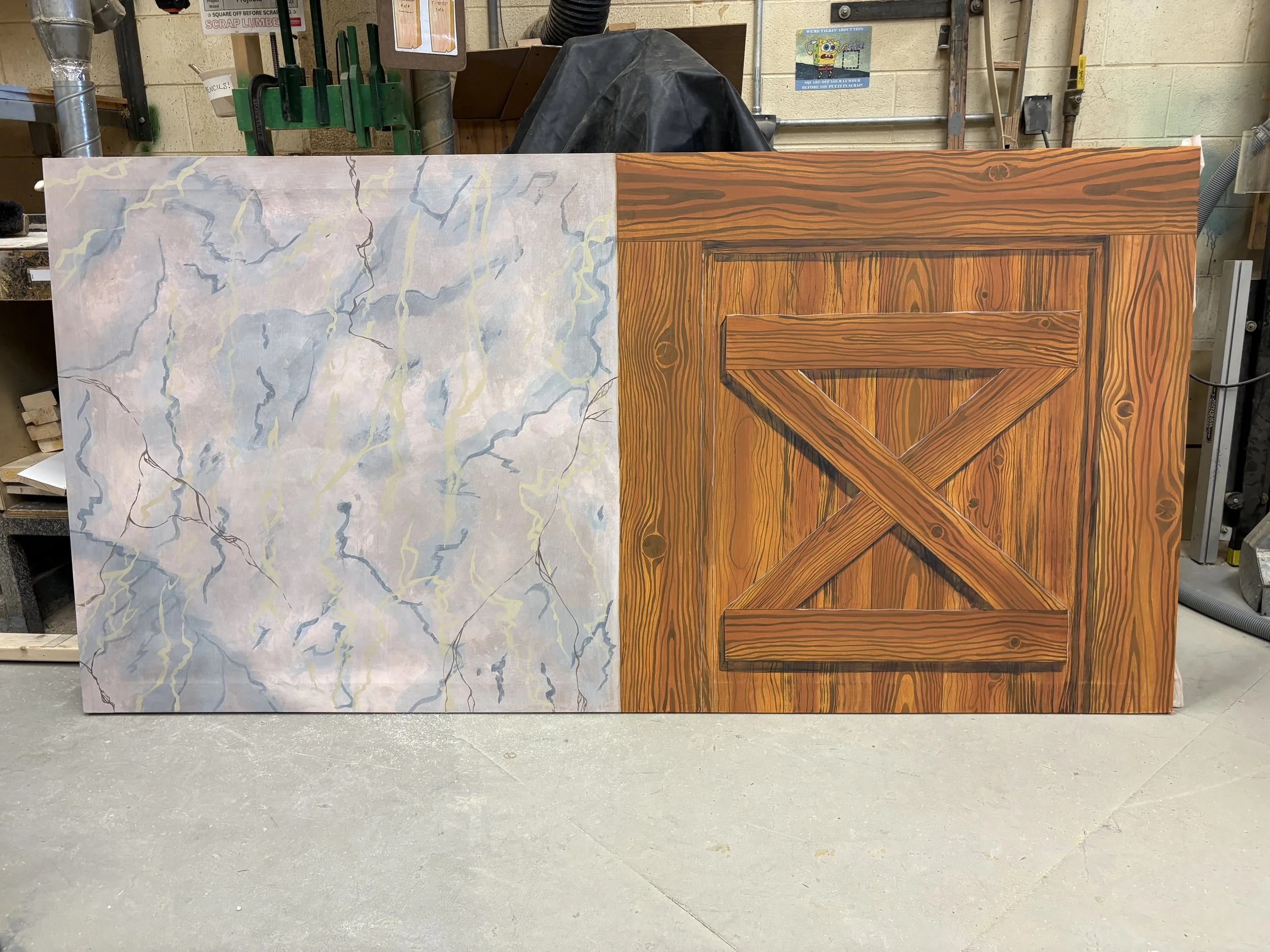 Finished Marble and Wood Door project - painted on a muslin flat.