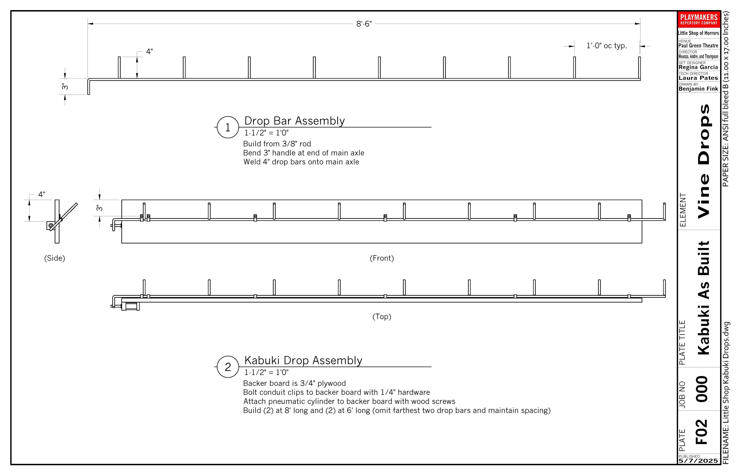 Drafting of a set of pneumatically-actuated kabuki mechanisms for a vine drop effect