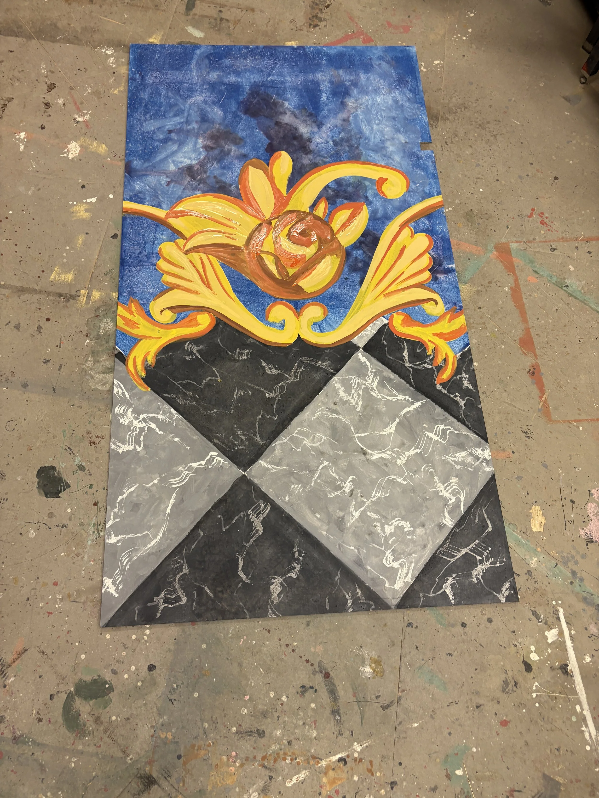 Flooring with gold filigree detail