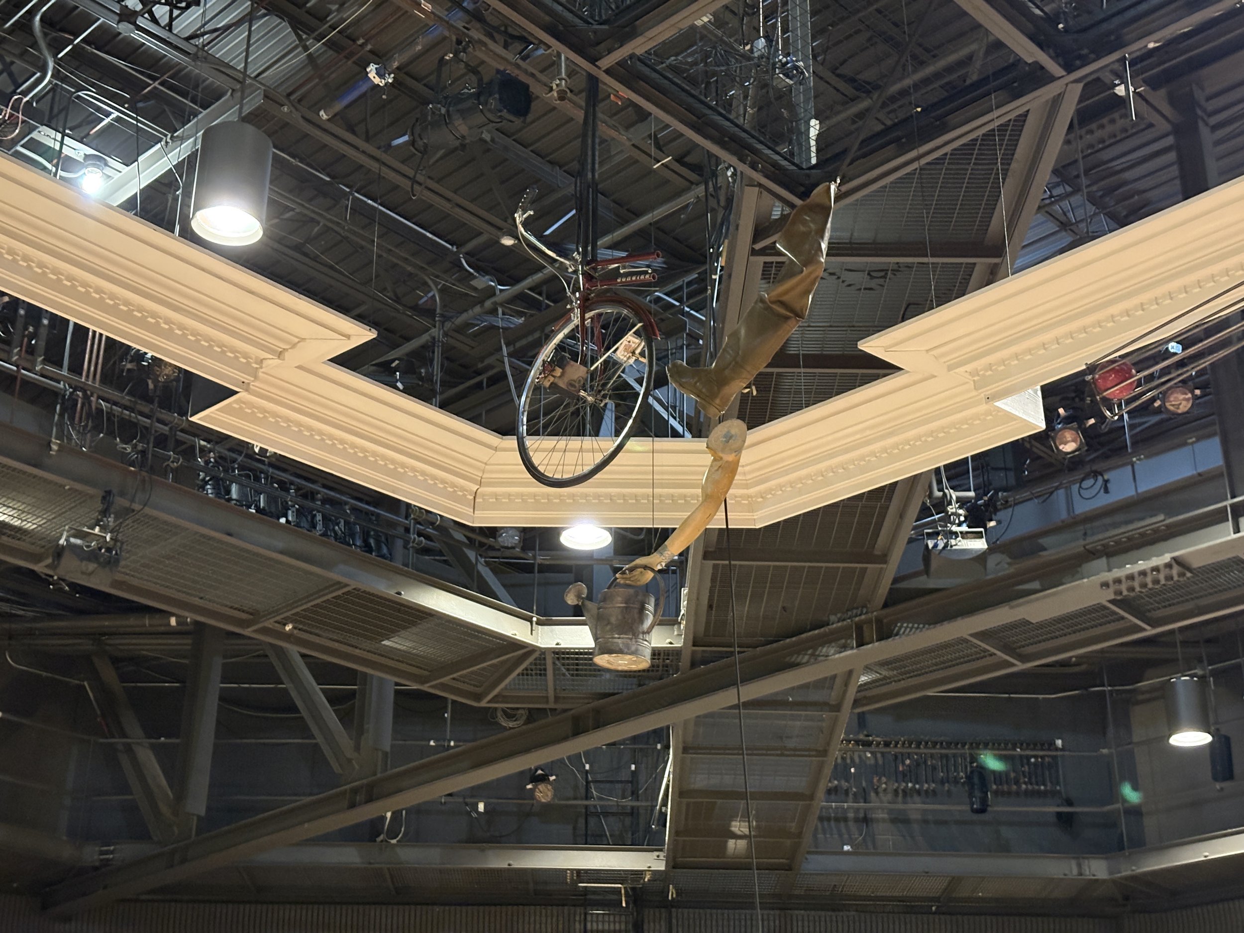 A close-up shot of our hung cornice as well as a portion of the Rube Goldberg machine which opened the show.