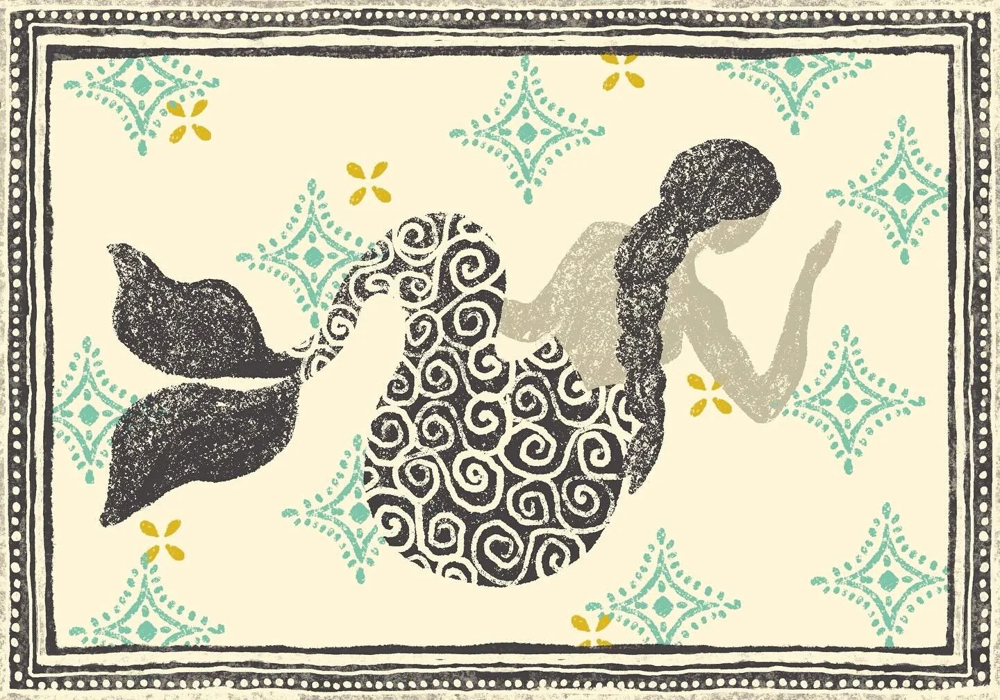 Under the sea #mythicalcreatures #mermaids #blockprint #seacreatures #womeninillustration #calendar