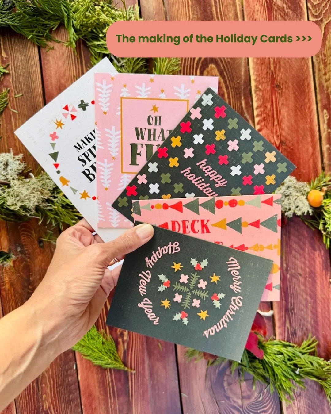 These holiday cards came together through a very hands-on process &mdash; painting, inking, printing simple shapes that slowly became repeating winter patterns.

Inspired by traditional block prints, evergreen branches, festive garlands, each design 